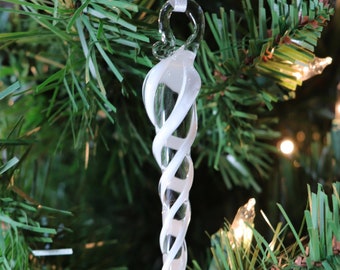 Icicle Ornament White Glass Christmas Handmade Artisan