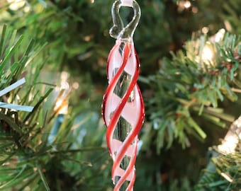 Glass Icicle Ornament Christmas Ruby White Handmade Artisan