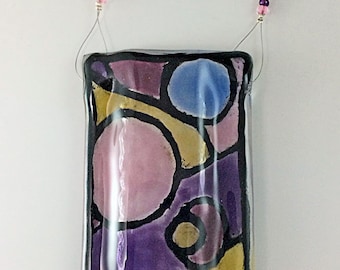 Wall Pocket Vase Fused Glass Stained Glass/Watercolor look Artisan