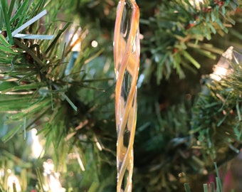 Glass Icicle Ornament Christmas Amber Handmade Lampwork Artisan