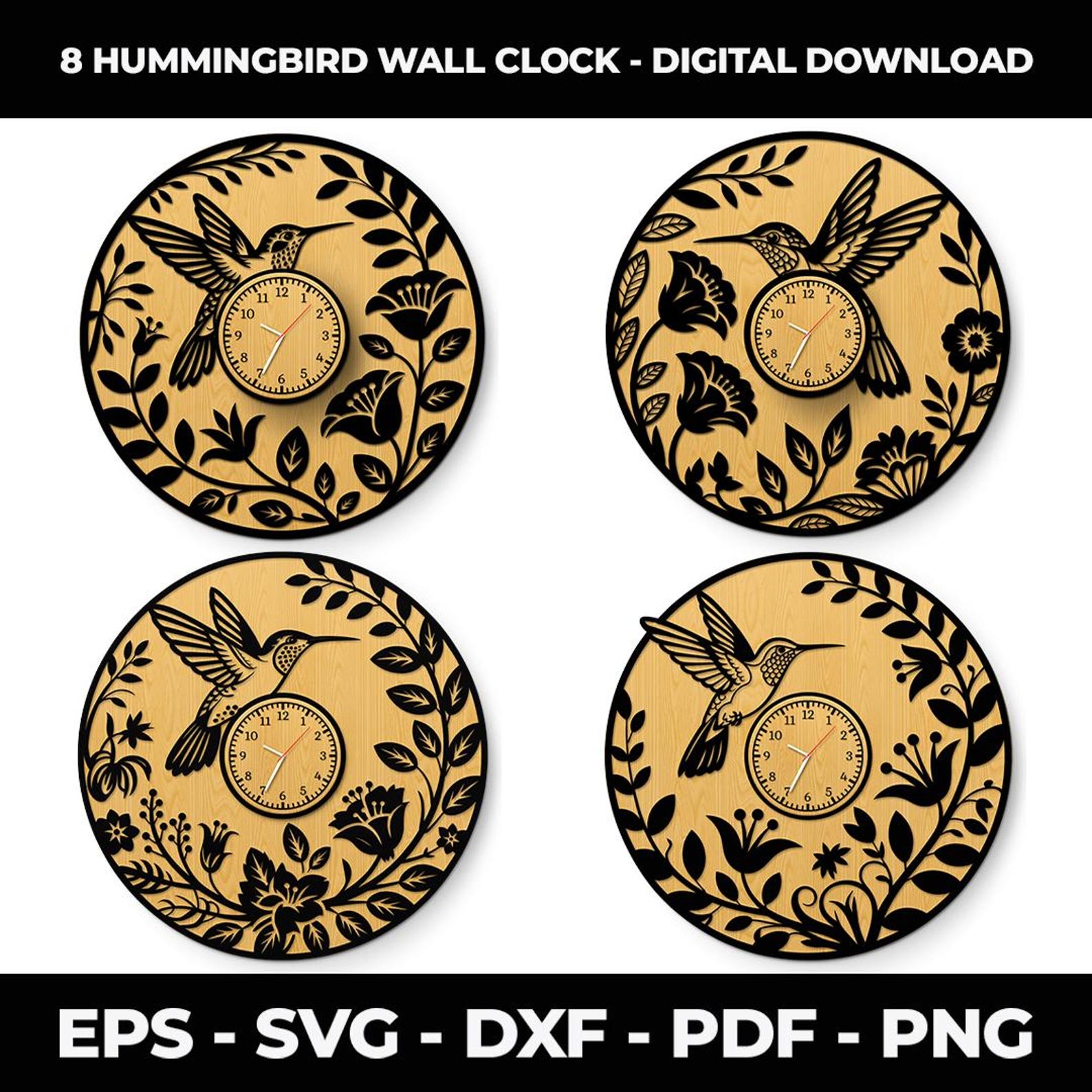 8 Hummingbird Clock SVG Bundle | Laser Cut Wall Clock SVG | Digital ...