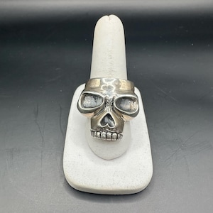 Bague tête de mort en argent sterling pour homme | Bague motard lourde 925 | Bijoux fantaisie gothiques oxydés | Bague tête de mort en argent massif faite main