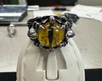 Bague gothique mauvais œil pour homme | Anneau pour les yeux jaune en acier inoxydable | Bijoux punk occulte | Bague fantaisie alternative
