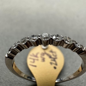 Vintage 14K White Gold Diamond Band | .24ct Anniversary Ring | Stackable Wedding Ring Size 8.5 | 8-Stone Fine Jewelry Pre-2000s