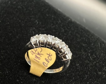 Anello vintage in oro bianco 18 carati con diamanti per anniversario / Anello mezza eternità con diamanti rotondi e baguette / Gioielleria raffinata retrò