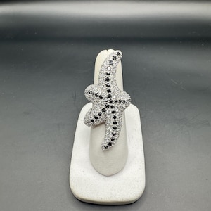 Sterling Silber Seestern Ring mit Zirkonia Steinen | Nautische Ozean Schmuck | Strand-Liebhaber-Geschenk | Küsten-Ring für Damen
