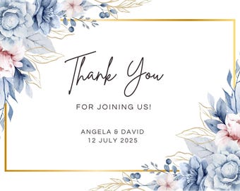 Elegant Floral Wedding Thank You Card (Printable PDF & JPG)