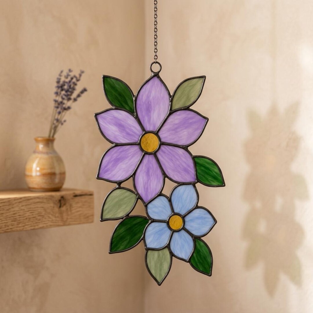 Flower Stained Glass Pattern SVG PDF PNG | Floral Suncatcher Template ...