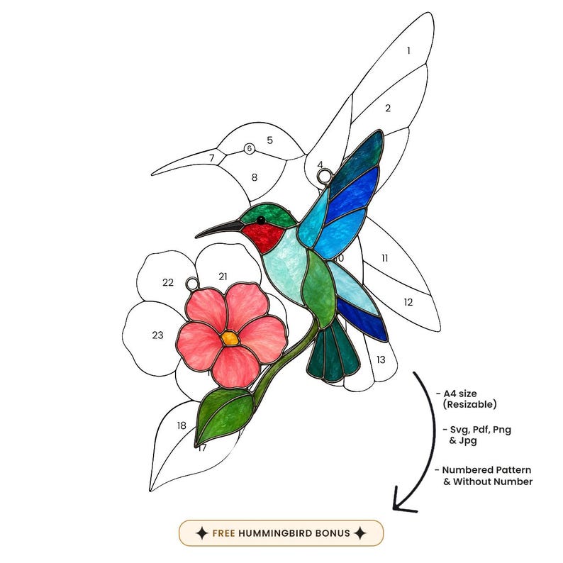 Floral Stained Glass Pattern SVG PDF PNG | White Pink Flower Suncatcher ...