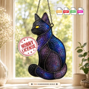 Black Cat Stained Glass Pattern, Gothic Cat Svg Pdf Png Jpg,  Numbered Suncatcher Window Template, Instant Digital Download Code AB595