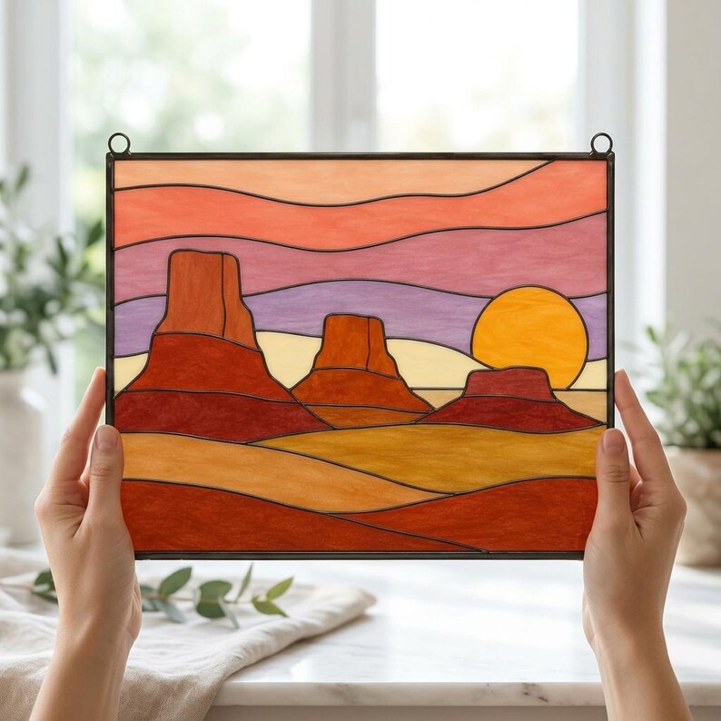 Desert Landscape Stained Glass Pattern SVG PDF PNG | Desert Suncatcher ...