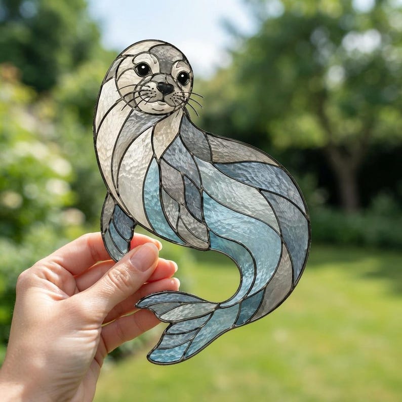 Seal Stained Glass Pattern SVG PDF PNG | Ocean Animal Suncatcher ...