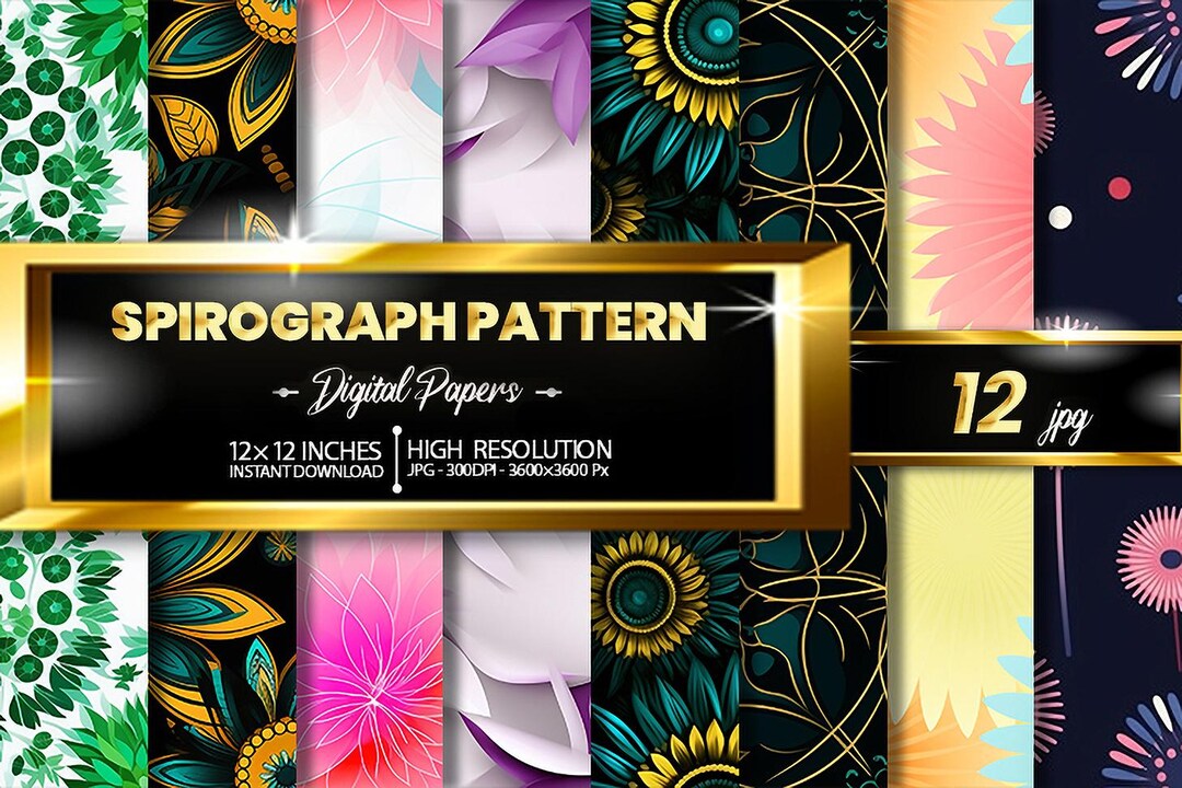 Spirograph Pattern Digital Paper Pack, 12 JPG Abstract Flower Geometric ...