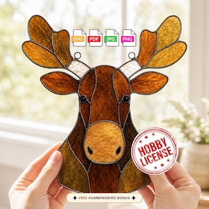 Moose Stained Glass Pattern, Woodland Animal Suncatcher Svg Pdf Png Jpg, Numbered A4 Window Hanging Template, Digital Download