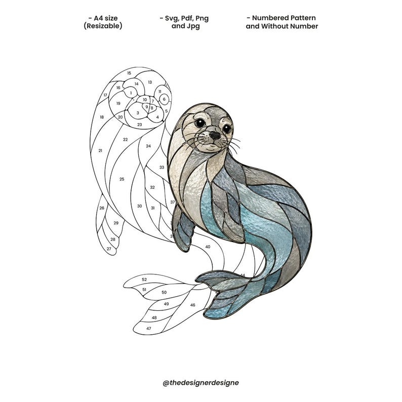 Seal Stained Glass Pattern SVG PDF PNG | Ocean Animal Suncatcher ...