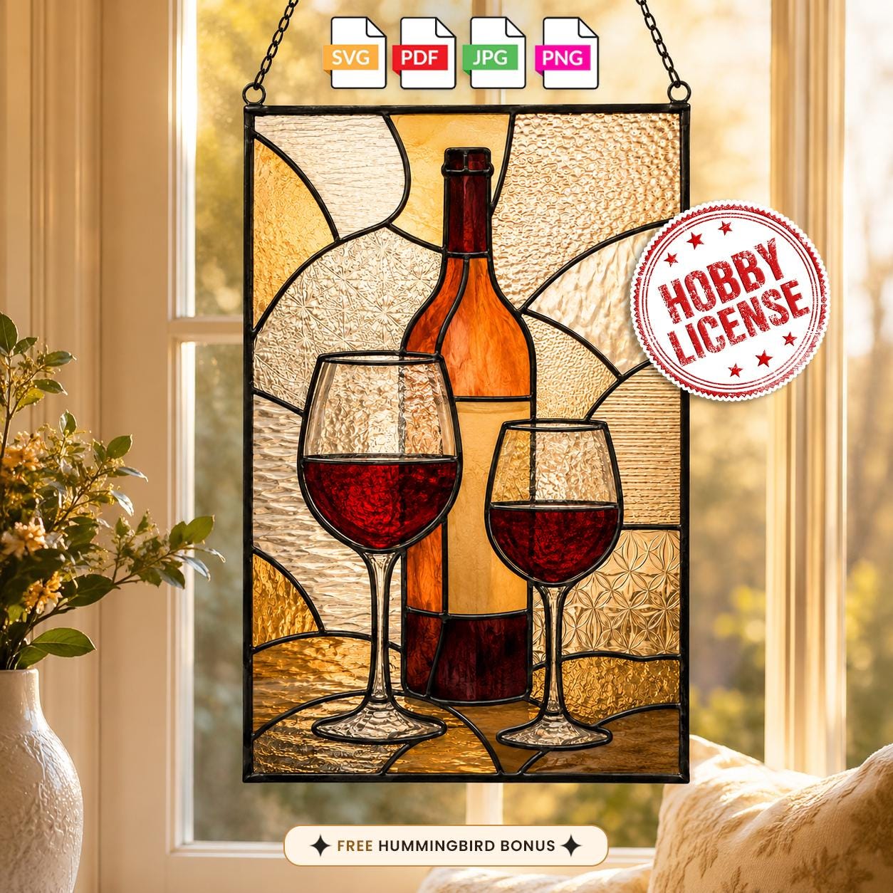 ステンドグラス ワインと果物の装飾品 Wine bottle stained glass - Etsy 日本