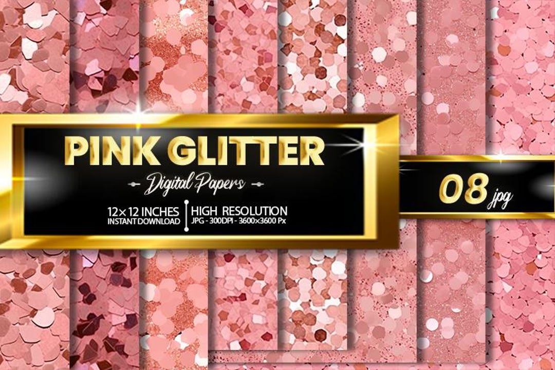 Pink Glitter Digital Paper Pack, 8 JPG Sparkle Backgrounds, Iridescent ...