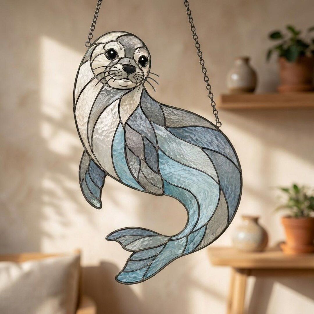Seal Stained Glass Pattern SVG PDF PNG | Ocean Animal Suncatcher ...