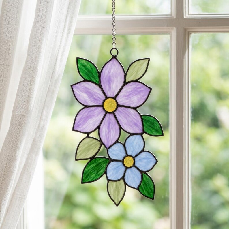 Flower Stained Glass Pattern SVG PDF PNG | Floral Suncatcher Template ...