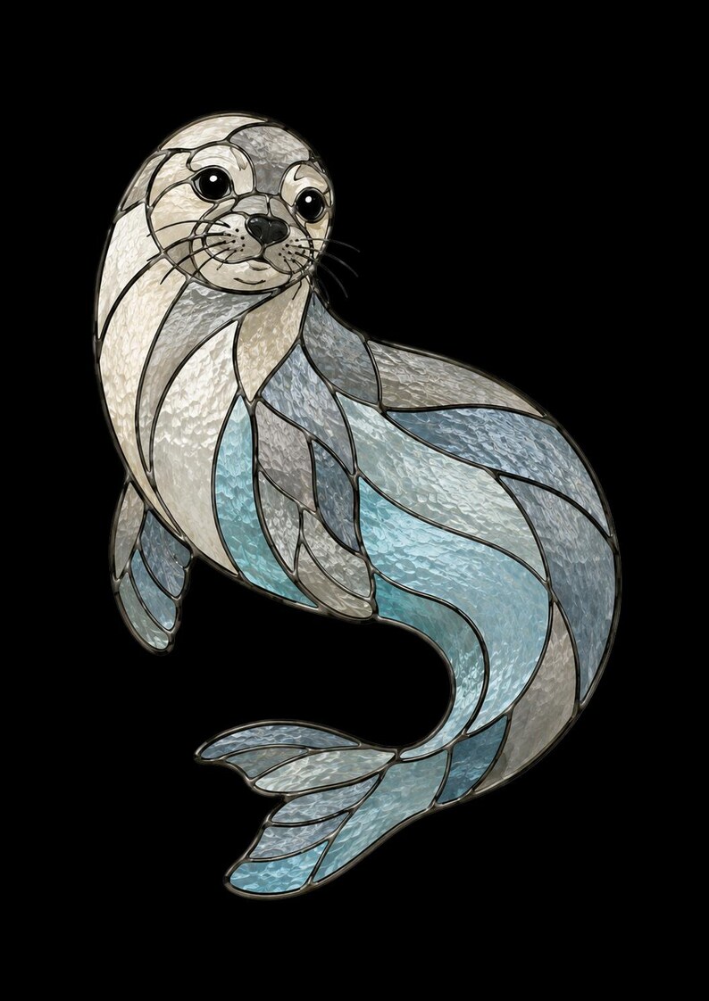 Seal Stained Glass Pattern SVG PDF PNG | Ocean Animal Suncatcher ...