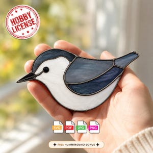 White-Breasted Nuthatch Stained Glass Pattern, Gray Bird Suncatcher Svg Pdf Png Jpg,  Numbered Window Template, Digital Download Code AB172