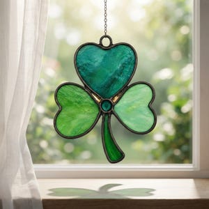 Clover Stained Glass Pattern SVG | Shamrock Suncatcher Template | Green Glass Art Digital Download | Hummingbird Bonus AB950