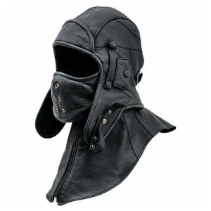 100% Real Black Leather Aviator Pilot Cap with Detachable Face Cover & Collar – Tactical Vintage Flight Hood - cap - hat