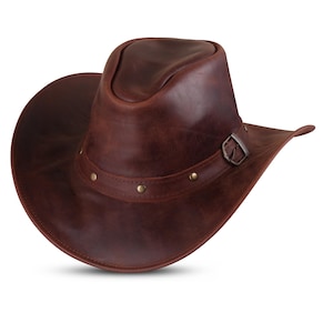 Premium Genuine Leather - Western Style Shapeable Wide Brim Cowboy Hat – Genuine Leather Hat for Men & Women Hats