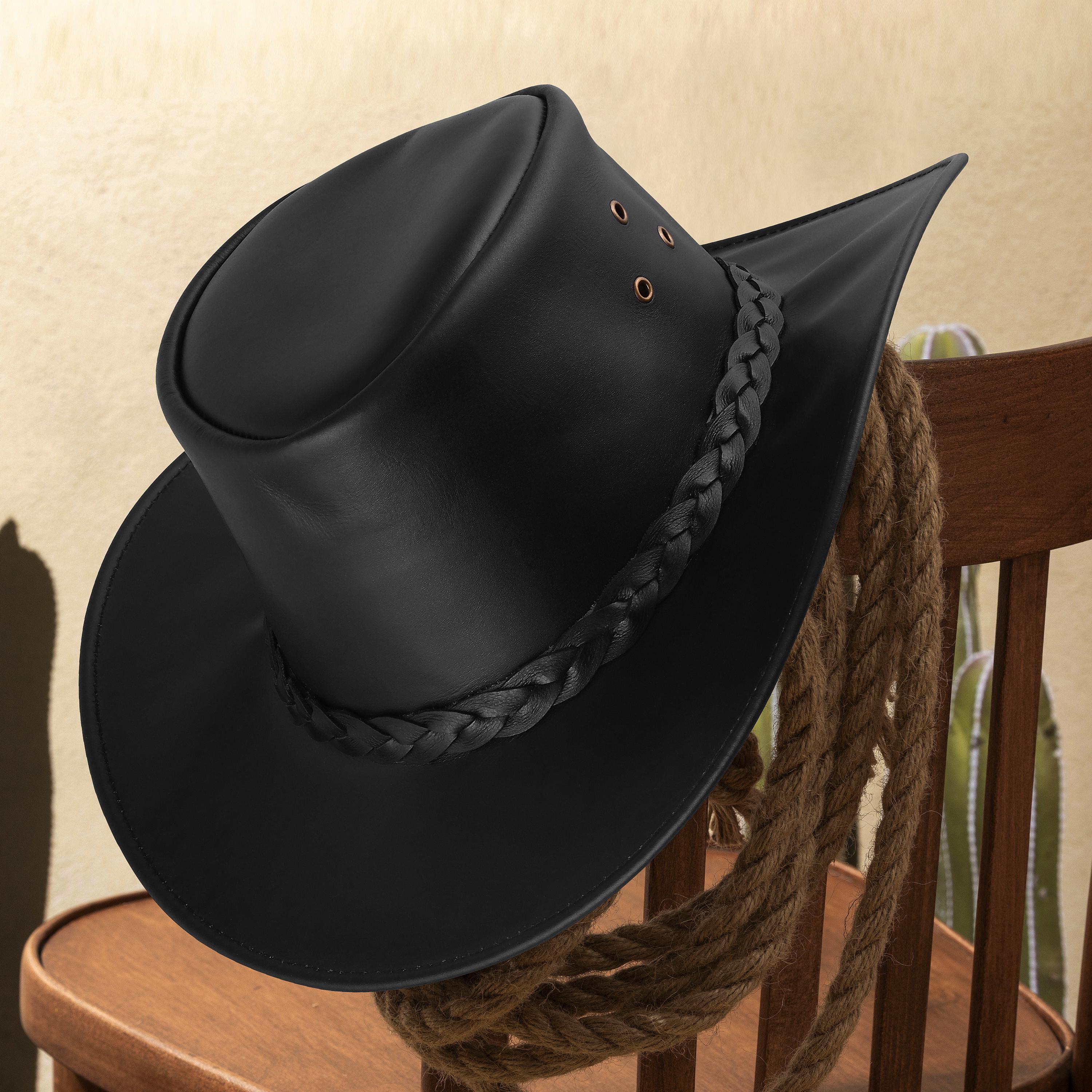 Genuine Leather Cowboy Hat – Vintage Western Braided Style  display picture 3