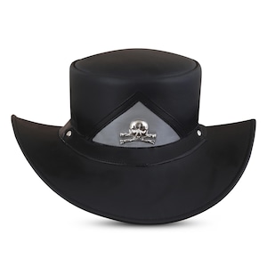 Premium Genuine Leather - Gothic Steampunk Black Leather Western Hat – Vintage Cowboy Hat for Halloween & Everyday Style