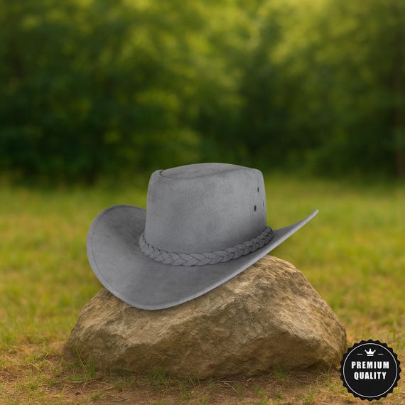 Gray Felt Hat with Braided Rope Accent Gray Felt Cowboy Hat | Wide Brim, Braided Band | Vintage  main image 4