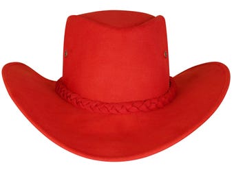 Roter Filz Cowboyhut | Geflochtenes Band mit breiter Krempe, Vintage Western Style