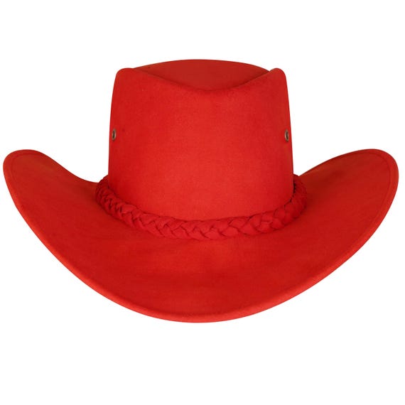 Red Felt Cowboy Hat | Braided Band Wide Brim, Vintage 