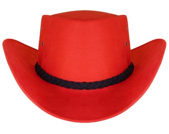 Roter Filz Cowboyhut mit geflochtenem Band | Westlicher Stil