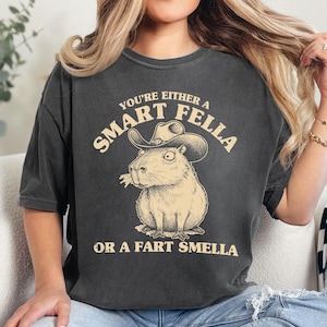 Funny Capybara, Smart Fella or Fart Smella? Comfort Colors Retro Cartoon T Shirt, Weird T Shirt, Meme T Shirt, Trash Panda T Shirt, Unisex