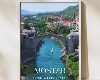 Stari Most Bridge Travel Poster: Mostar, Bosnia & Herzegovina Photography Print