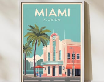 Miami Art Deco Travel Poster: Vintage Florida Art Print