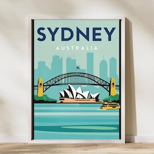 Sydney Australia Retro Travel Poster | Sydney Opera House & Harbour Bridge Vintage Art Print | Australian City Print for Home Decor