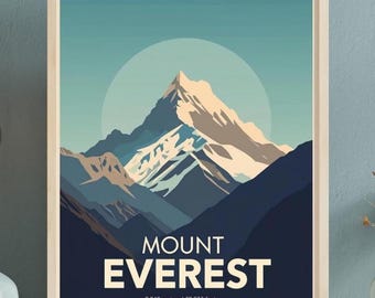 Mount Everest Nepal Retro Travel Poster: World's Highest Peak Wall Art Print
