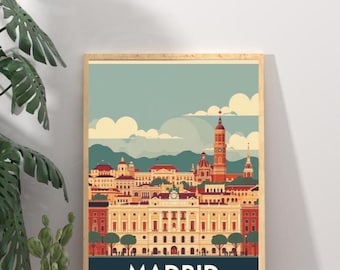 Póster de viaje retro de Madrid: Impresión artística vintage de la ciudad española