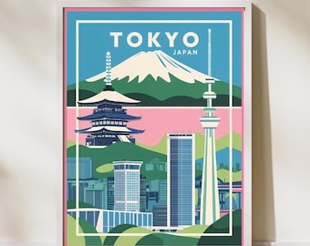 Retro Tokyo Travel Poster: Mount Fuji & Cityscape Art Print