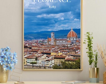 Florence Italy Travel Poster: Duomo & Old Town Architecture Print
