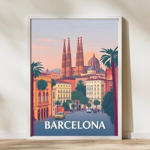 Retro Pastel Barcelona Travel Poster | Sagrada Familia Spain Wall Art | Vintage Spanish Architecture Print | Perfect Gift for Travel Lovers