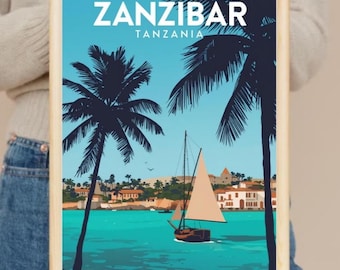 Retro Zanzibar Island Travel Poster: Vintage Tanzania Art Print