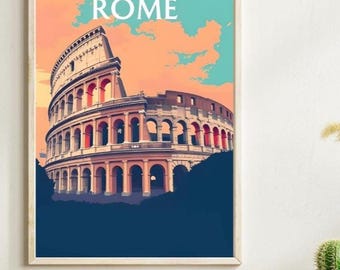 Rome Colosseum Retro Travel Poster: Italy Vintage Travel Art