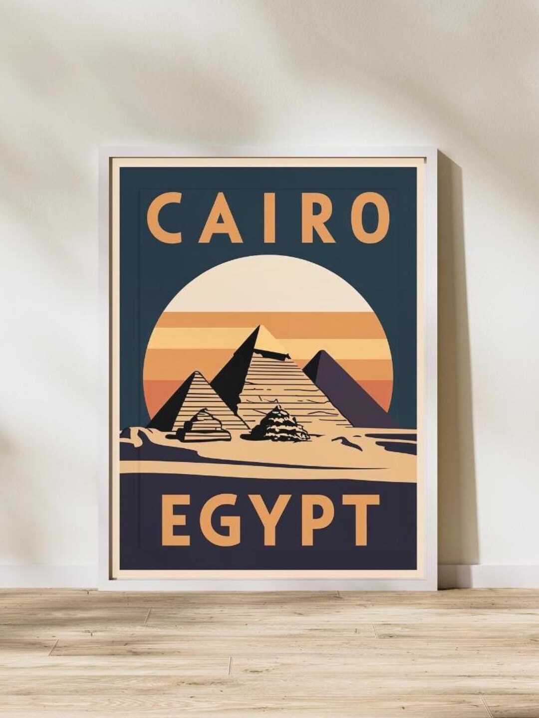 Retro Cairo Egypt Travel Poster | Great Pyramids of Giza Egypt Wall Art ...