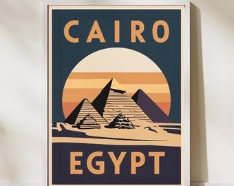 Cairo Egypt Travel Poster | Retro Pyramids Art Print
