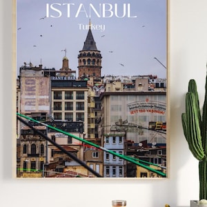 Istanbul Turkey Travel Poster | Istanbul Galata Tower Print | Turkish City Wall Art | Travel Photo Home Decor | Istanbul City Landscape Art