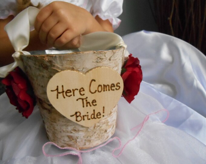 Birch Bark Flower Girl Basket Bucket Rustic Wedding Here Comes Etsy