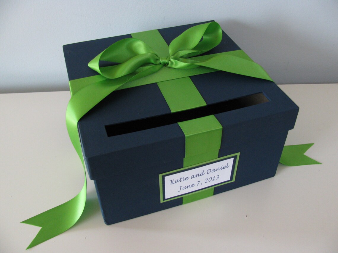 Wedding Card Box Bridal Shower Card Box Navy and Kelly Green Etsy